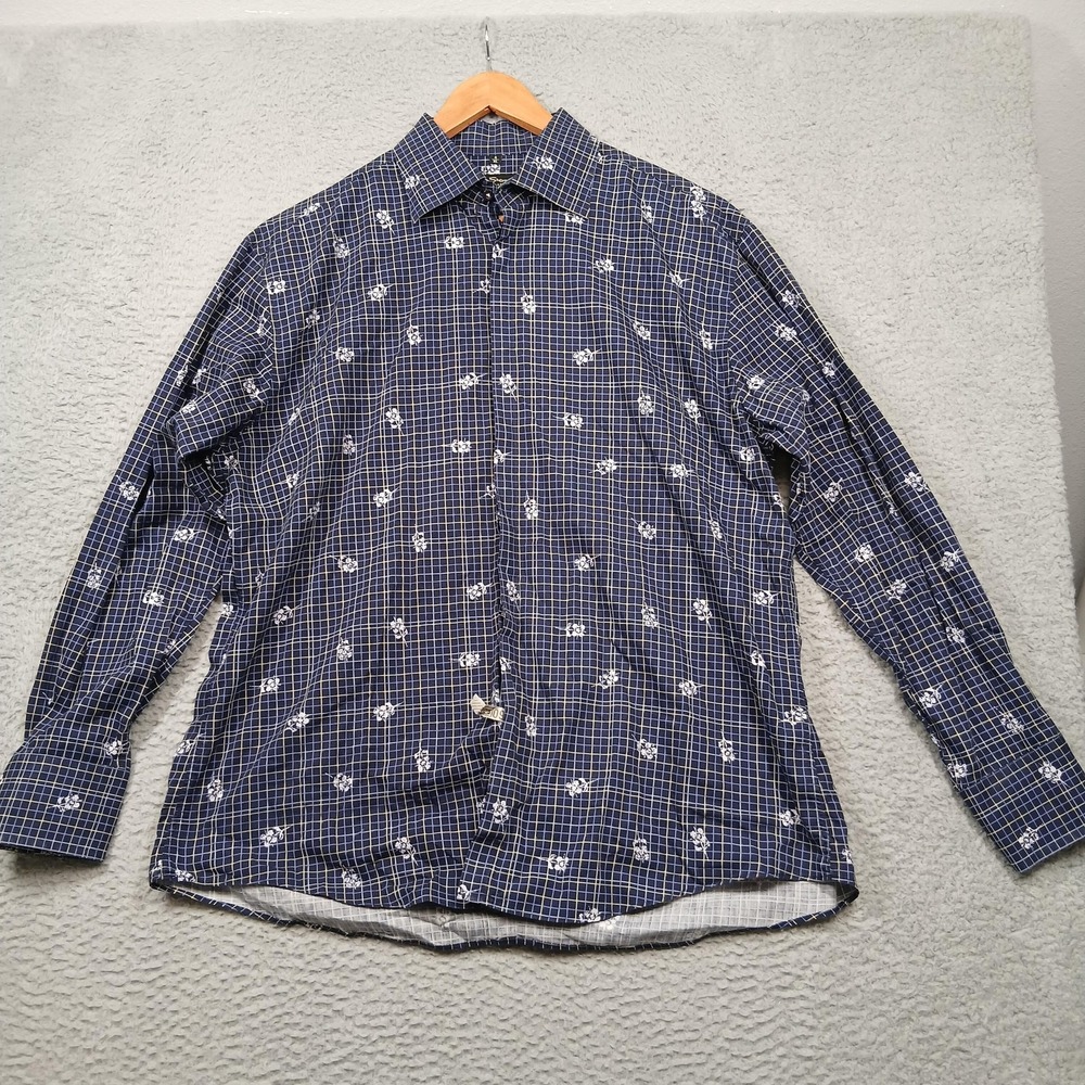 Ben Sherman Black Label Shirt Mens XL‎ Blue Check Long Sleeve Cotton Button Up